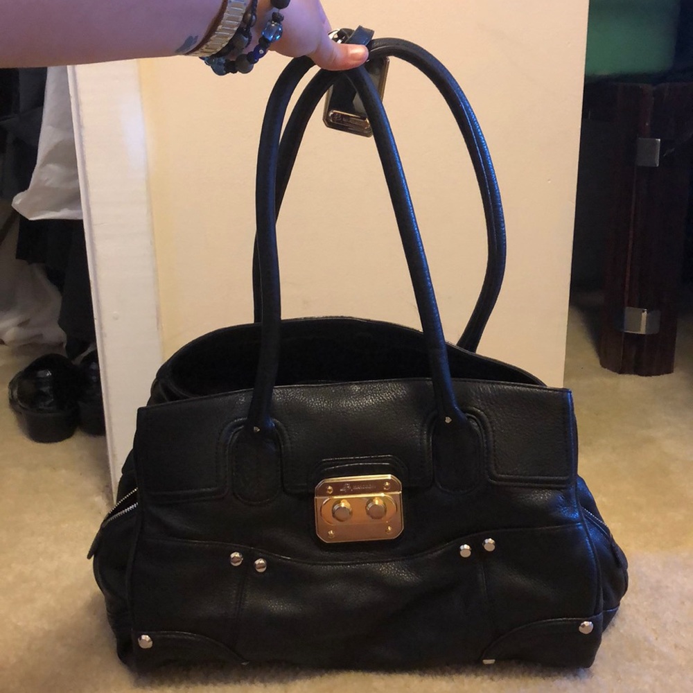 Large black leather purse